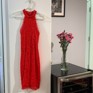 Red lace mini dress